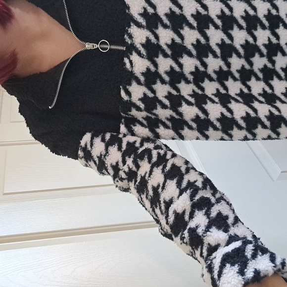 Como Blue Women's Houndstooth Half Zip Faux Jacket Size Medium NWT - Picture 7 of 13